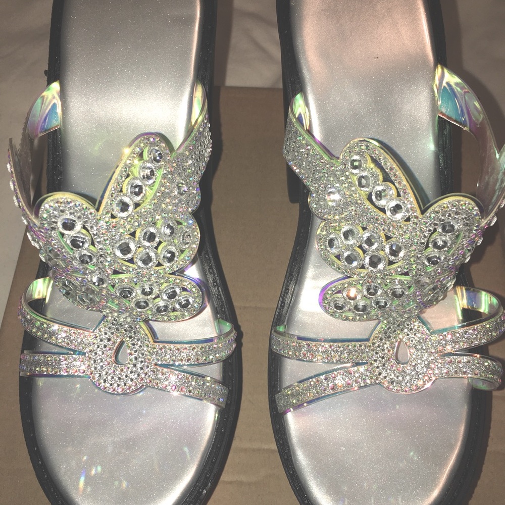 Brand New in box Sequin Rhinestone Embellished Platform Slides/Heels